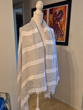 BNB White & Gray Sheer Shawl, Cover, Scarf